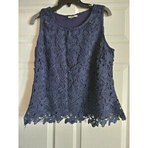 St Tropez West Top Womens Navy  Large Lace Sleeveless Tank